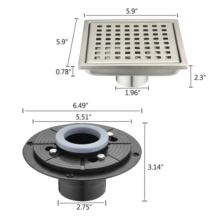 Interbath 6 in. x 6 in. Stainless Steel Square Shower Floor Drain with Square Pattern Drain Cover in Brushed Nickel