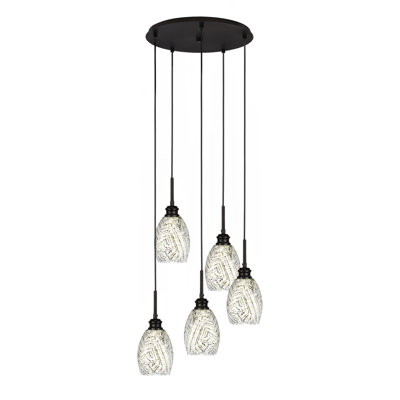 Edge 5 Light Cluster Pendalier Shown With 5" Fusion Glass