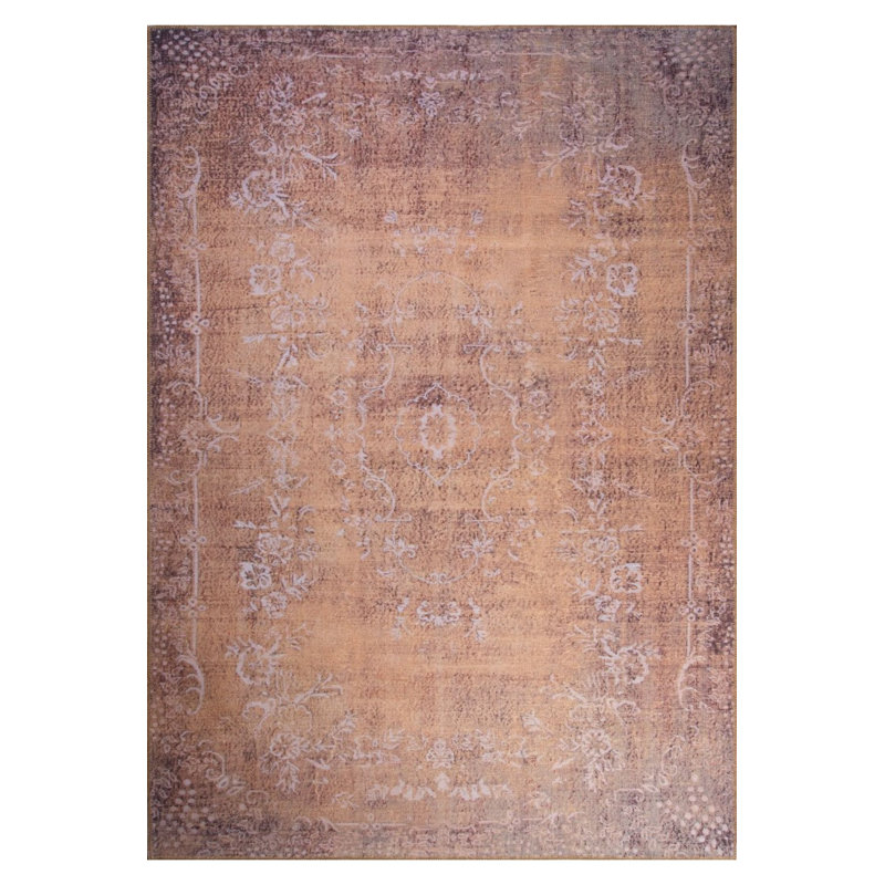 Tapis brun à motif tissé rétro, Rectangle 4 pi 8 po x 6 pi 3 po