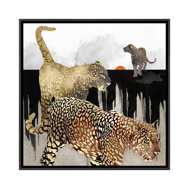 Minimal Leopards - impression d'art graphique, Aucun mat, Toile avec cadre noir patiné, 26" H x 26" W x 1.5" D