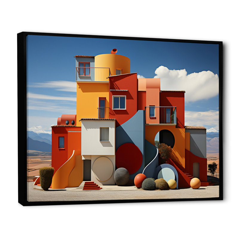 " Landscape Colourful Geometry Building I ", H 30 po x l 40 po x P 1,5 po, Cadre flottant noir
