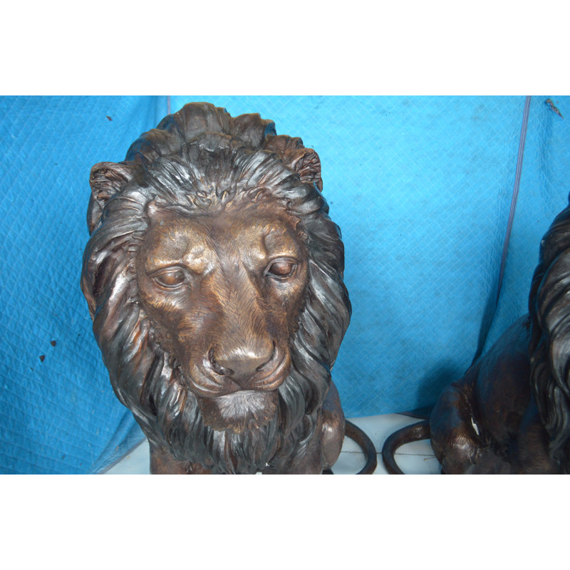 Paire de statues lion en bronze grandeur nature, majestueuse sculpture idéale pour la maison et le jardin, L 55 po x l 28 po x H 60 po