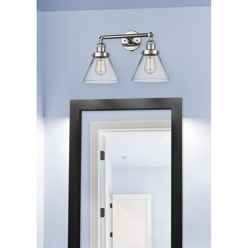 Cone 2 Light Bath Vanity Light, 6 Watt Vinage LED Bulb, Clear, Polished Chrome