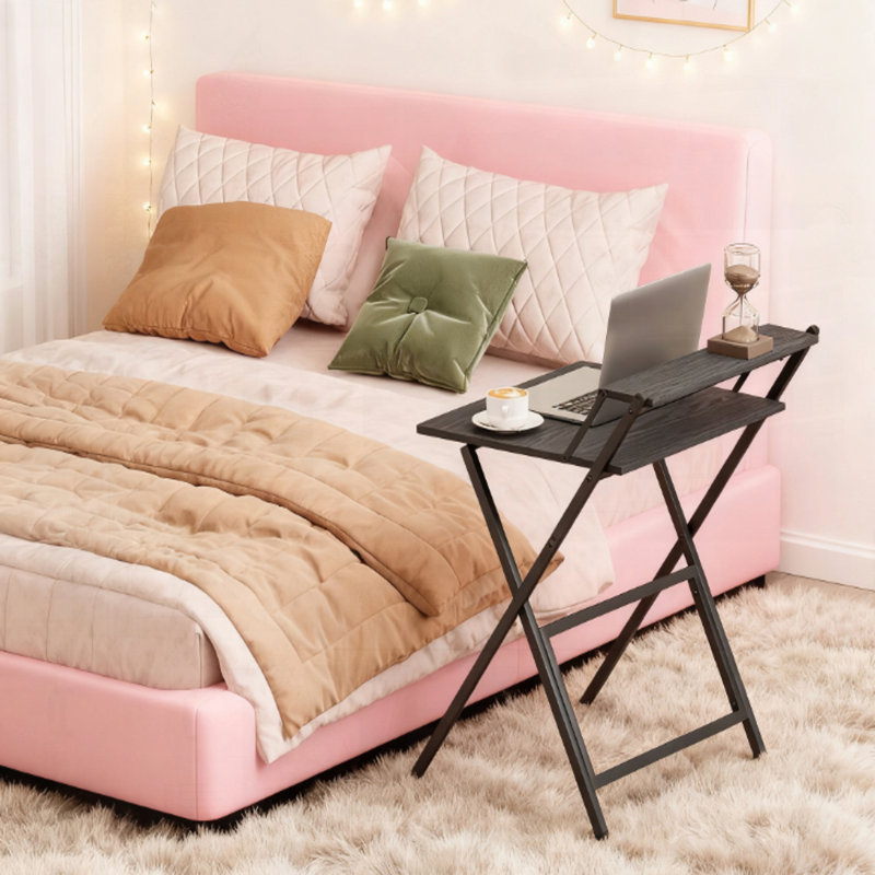 Bureau d'ordinateur pliable avec tablette pour montage facile, H 34,1 po x l 27,6 po x P 24,4 po, Noyer