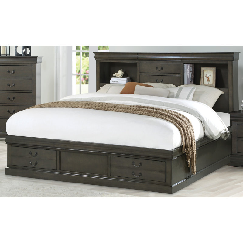 Lit standard en bois massif avec rangement Covertt, Grand, Gris foncé