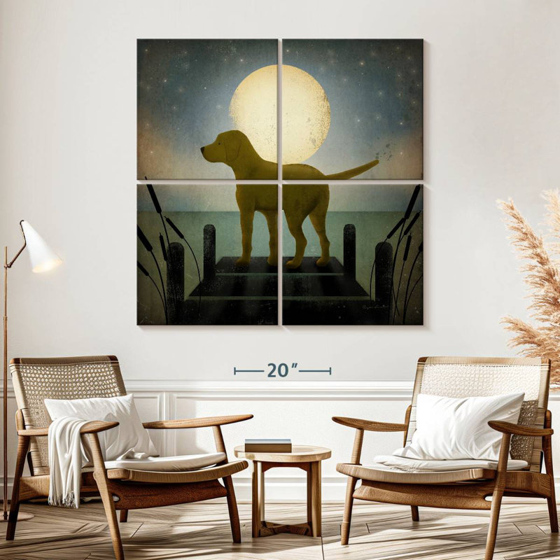 Brampt, lune jaune, chien, H 57 po x l 57 po