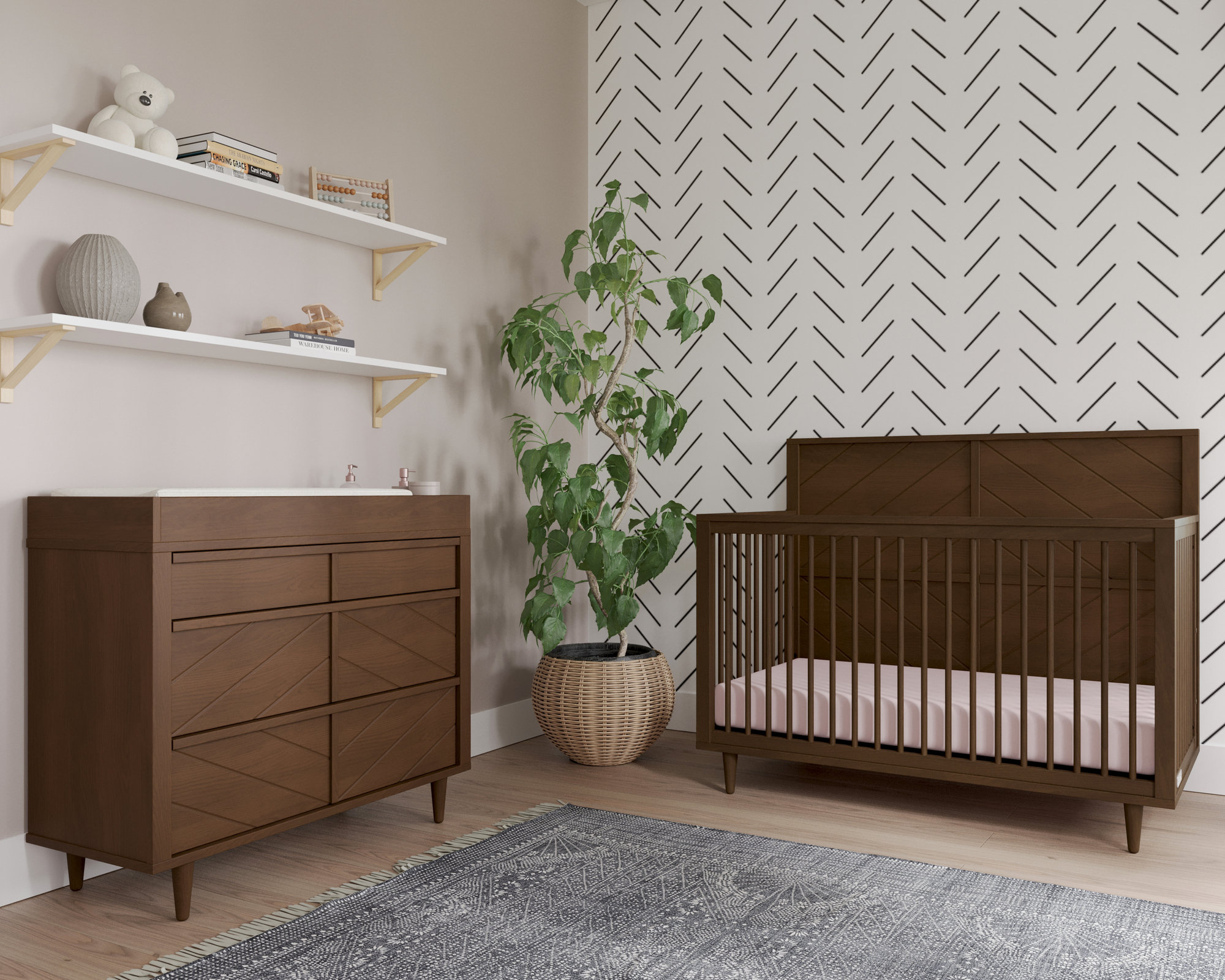 Dark wood crib with changing table best sale