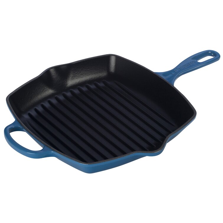 Le Creuset Cast Iron Round 26 Frying Griddle Pan Ribbed Cooking Surface  Blue