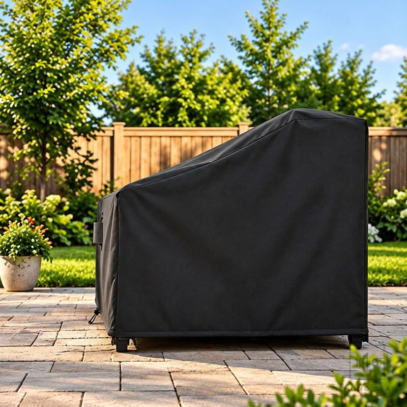 Housse de canapé de patio résistante aux intempéries avec protection en PVC respirante et durable, ourlet élastique réglable, sangles à fermeture par clic et trous