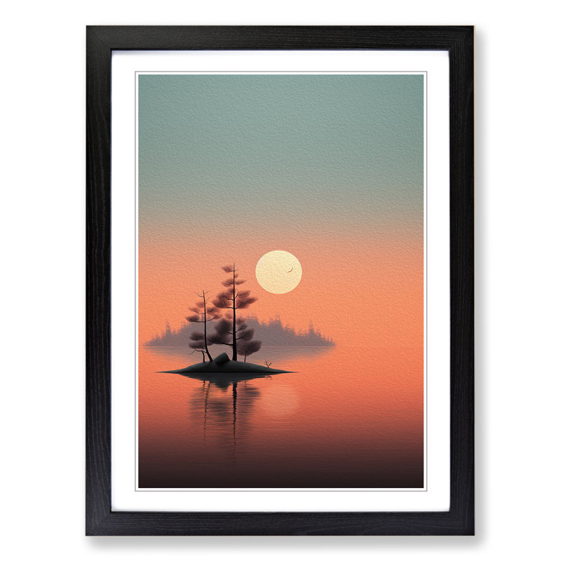 Lake Minimalism No.2 - Single Picture Frame Print on Wood, Black Framed, 34cm H x 25cm W