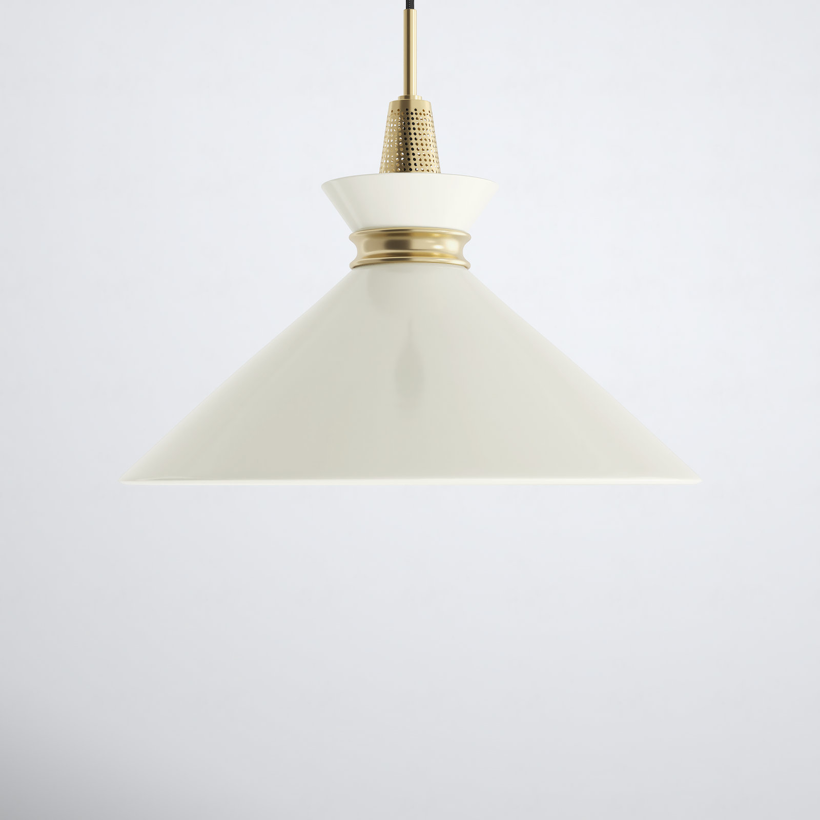 Corby Single Light Metal Pendant, Aged Brass, Cream, 15.25" H x 18" W x 18" D