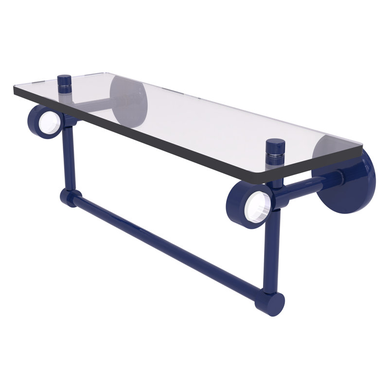 Clearview Floating Shelf with Towel Bar, 6.2" H x 16" W x 5.65" D, Mediterranean Blue