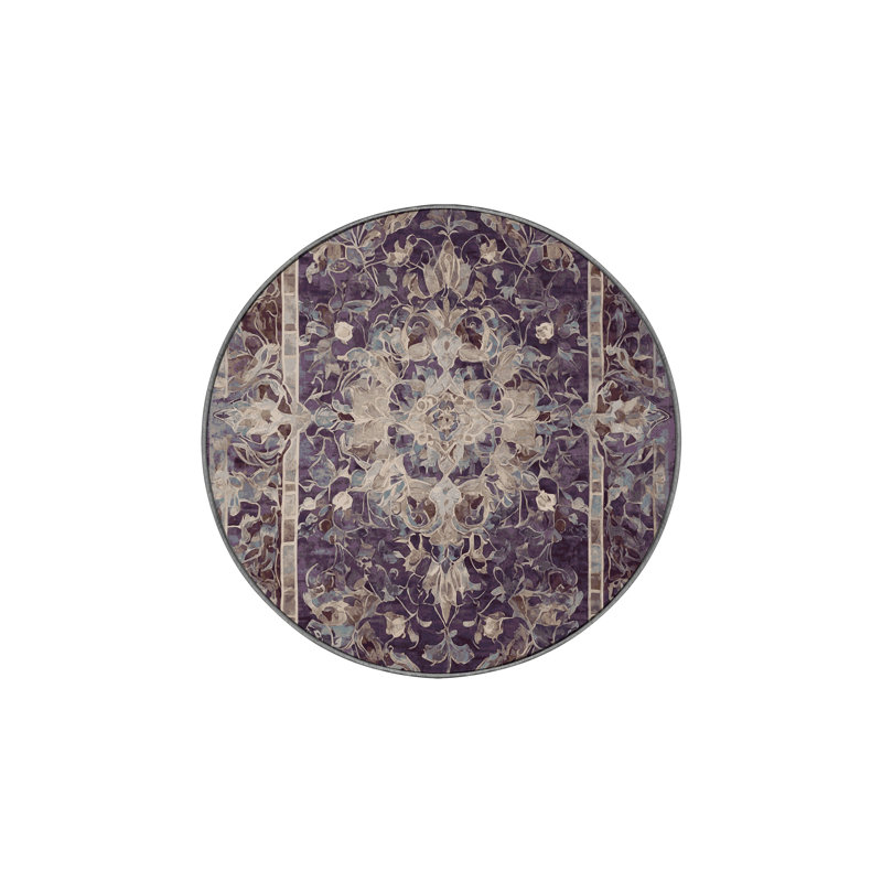 Tapis gris soyeux et moelleux, Rond 5 pi