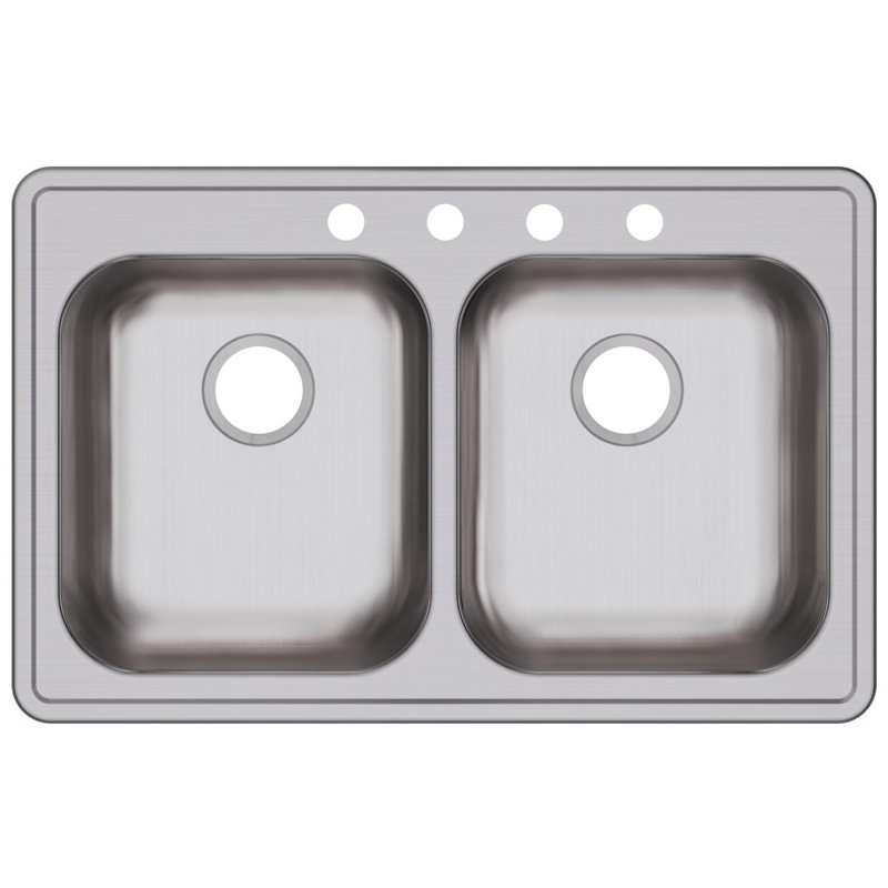 Dayton 33" L x 21" W Double Basin Drop-In Kitchen Sink, 4 hole