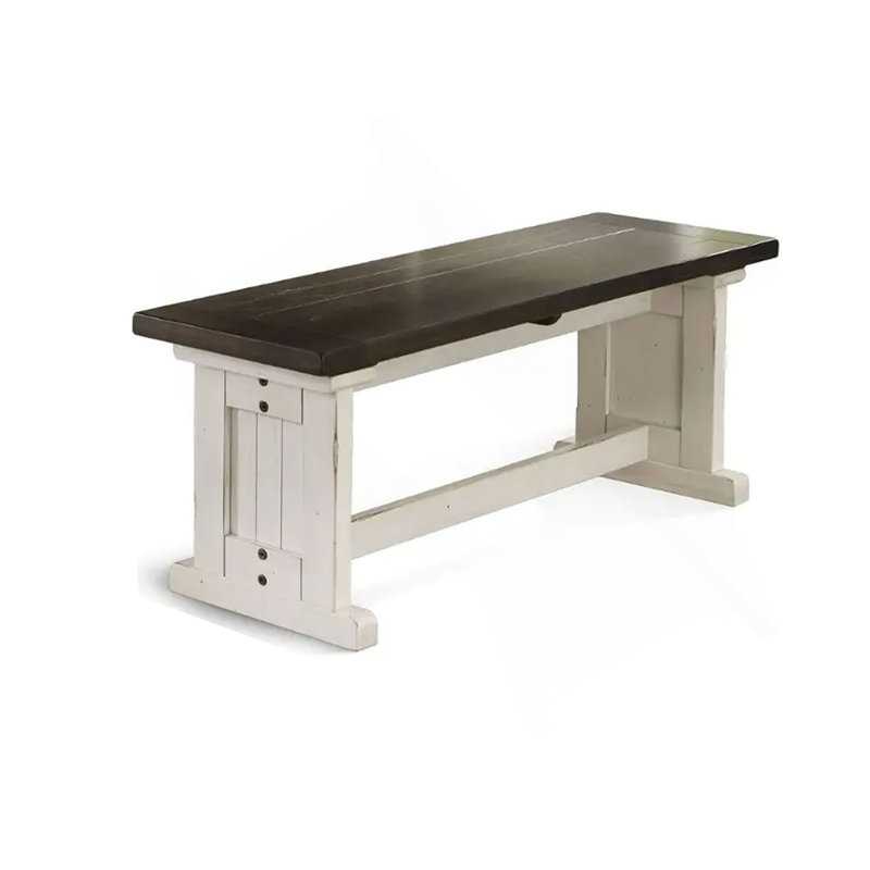 Banc de salle à manger Orso, siège en planche, bois blanc cassé et brun 48 po