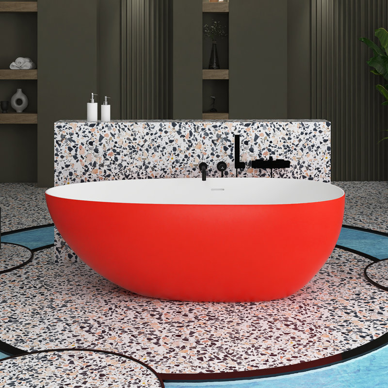 66.93'' x 33.46'' Soaking Solid Surface Bathtub, Matte Red