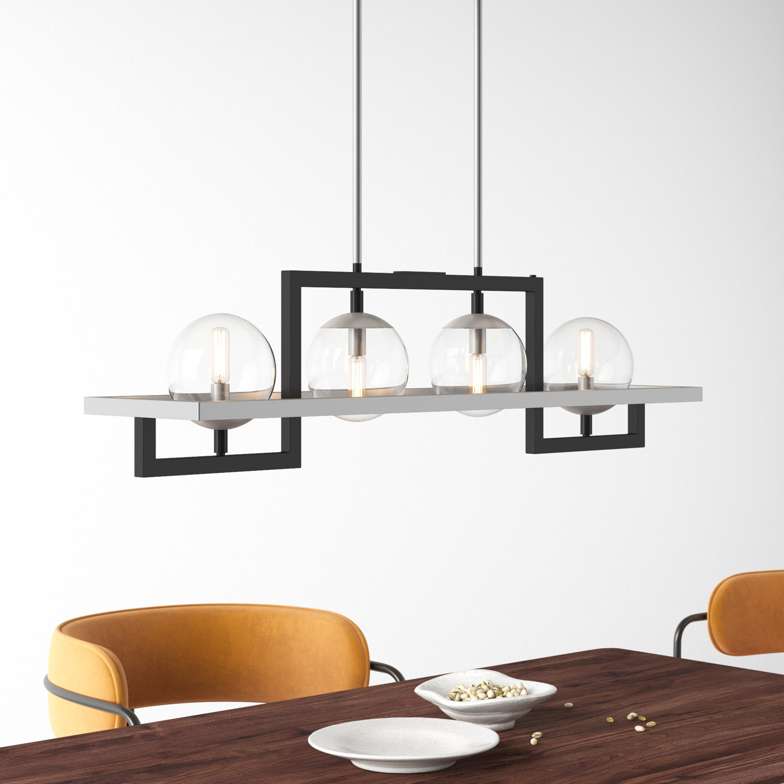 Laird 4 Light Glass Steel Dimmable Pendant