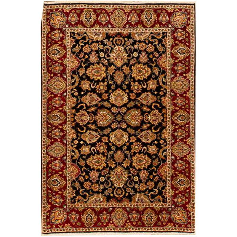 Tapis noir et rouge de haute qualité noué à la main