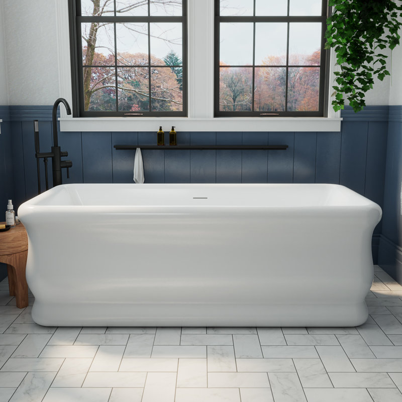 Crest 67 in. L x 31-1/2 in. W x 24-1/2 in. H Freestanding Acrylic Bathtub, Drain, White