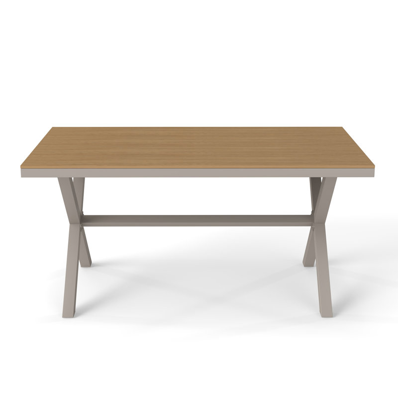 Sikata 6-Person Rectangular Outdoor Dining Set With Cushions, Beige Frame/Light Gray Cushion