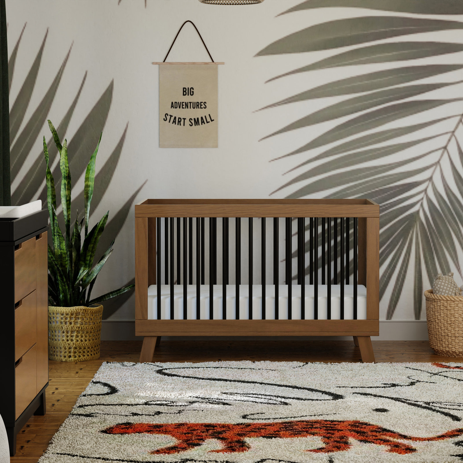 Hudson Pine 3-in-1 Convertible Crib, Natural Walnut/Black