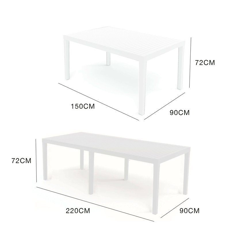 Knoxlee Rectangular Extendable Outdoor Dining Table , 150cm cm W 90cm cm D, White