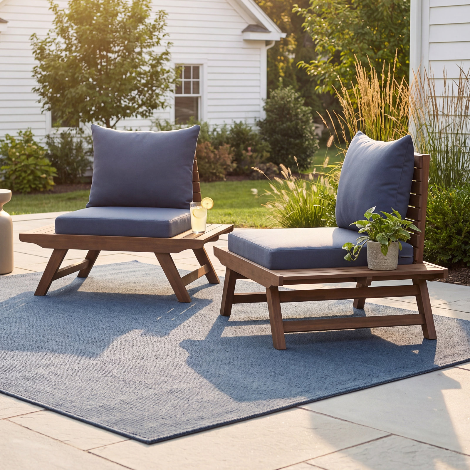 Acacia Outdoor Armless Lounge Chair, Gray Frame/Dark Gray Cushion