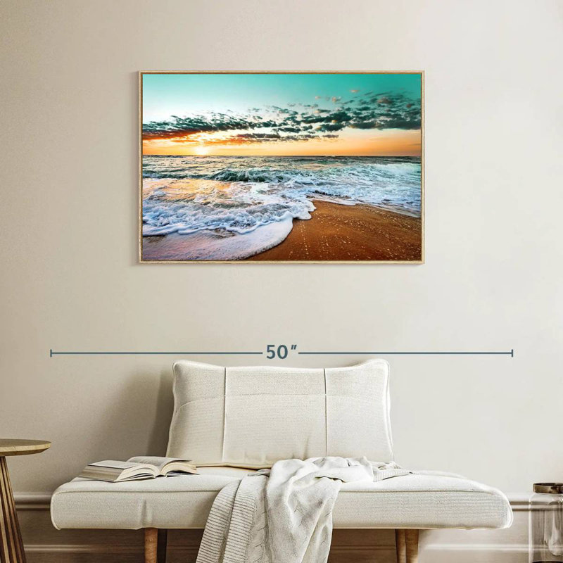 Plage rétro de Cancun, Cadre flottant en bois naturel, 37 po x 25 po