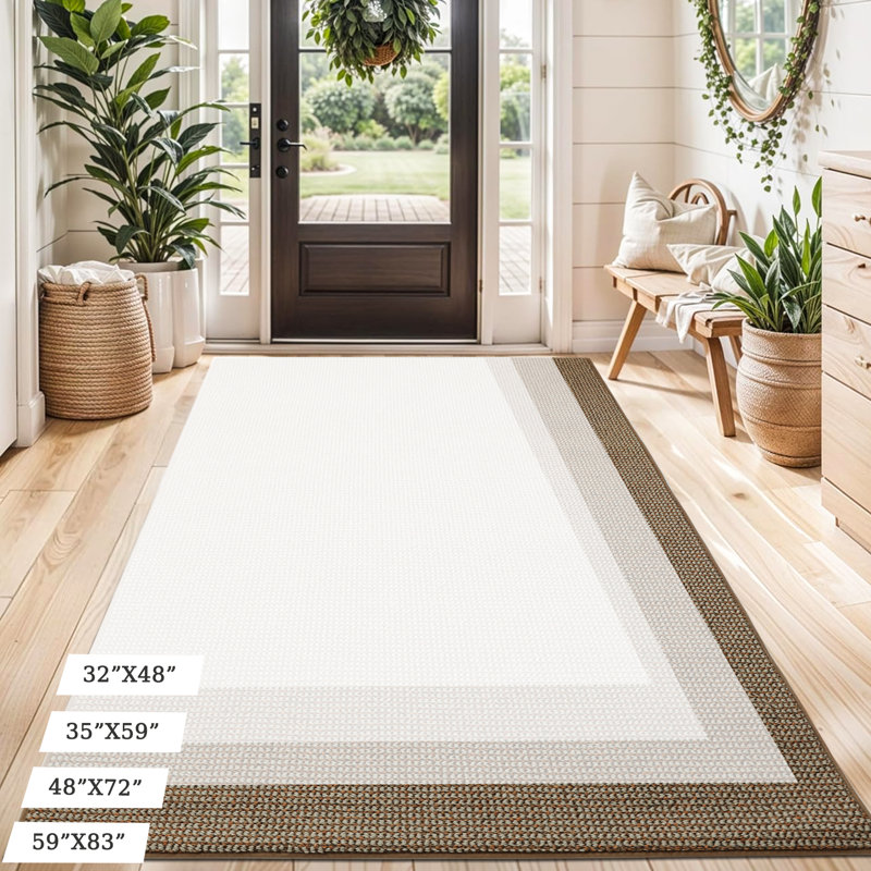 Premium Indoor Outdoor Doormat,Machine Washable Low Profile Non-Slip Rug for Front Back Door,Entry, 32" W x 48" L, Khaki