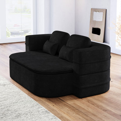 75'' 2 - In 1 Chenille Convertible Floor Lounge With Silk Wool Blanket And High Density Foam, 3 Seat For Bedroom Foam Filled 4 Pillows,