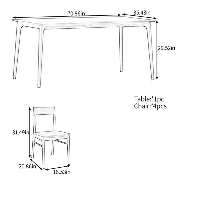 Modern simple solid wood table set, 29.52"H x 70.86"L x 35.43"W
