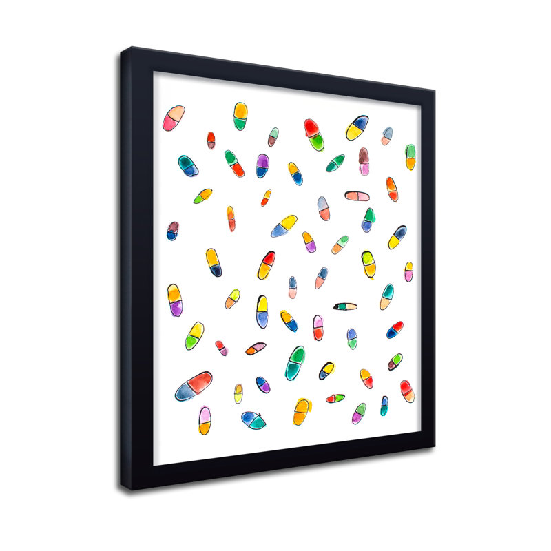 'Happy Pills' Framed Print Wall Art, 30" H x 24" W x 1.125" D, Framed Print, Black