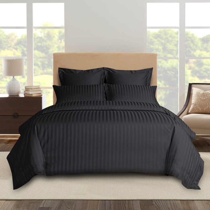 Florane Microfibre 250 TC Reversible Modern & Contemporary Stripe Duvet Cover Set with Pillow, Black