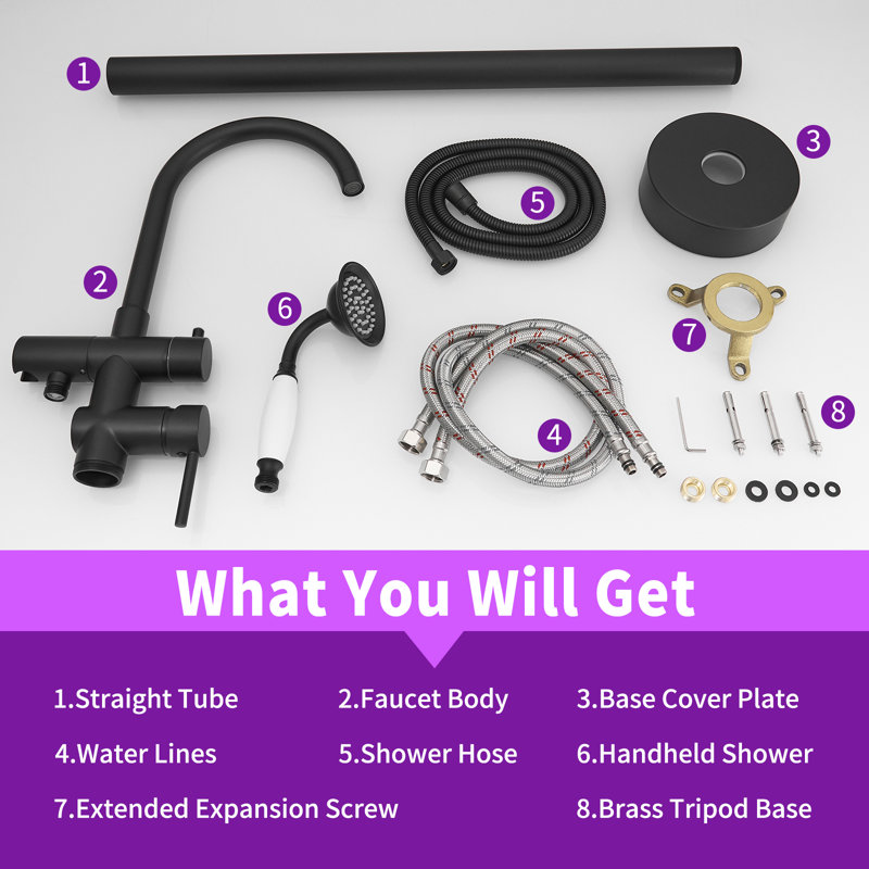 1 Handle Bathroom Freestanding Tub Filler, Matte Black