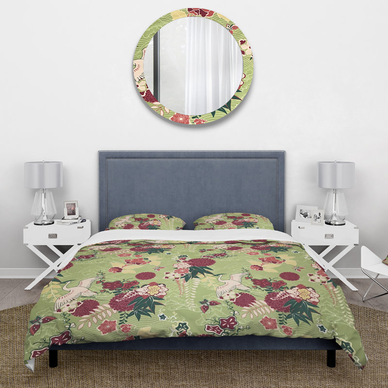 Ensemble de housse de couette asiatique, Housse simple + 1 taie décorative