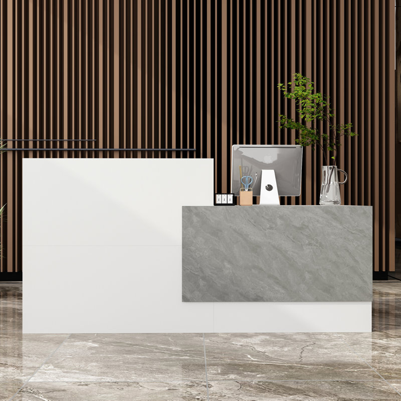 86.6'' W Rectangular Reception Desk With Open Shelves