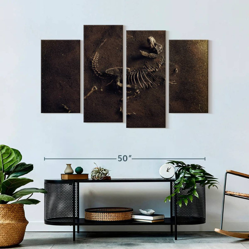 " Dinosaur Skeleton " 4 - Pieces, 32" H x 52" W x 1.25" D