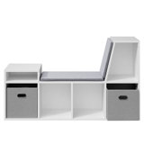 Sydonie 43.3" Reading Nook Bench, Bookcase with Seat Cushion, 6-Cubby Book Shelf Storage Organizer