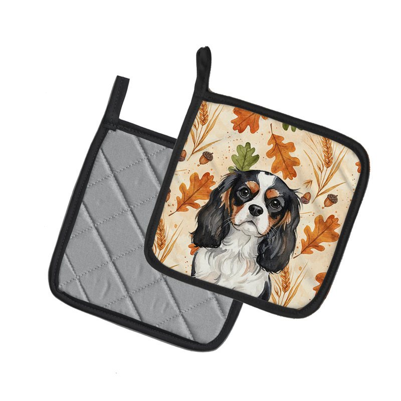 Paire de supports à casseroles tricolores Cavalier Spaniel Heirloom Fall