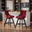 Ensemble de 2 tabourets de bar, tabourets pivotants en velours rouge vin avec dossier capitonné et pieds en bois, garniture cloutée chromée-128130646