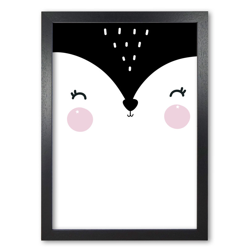 Penguin Face Scandi - Print, 30 cm H x 21 cm W x 5 cm D, Black Grain Frame