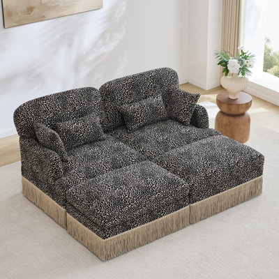 Comfy Chenille Leopard Printing Loveseat Sofa