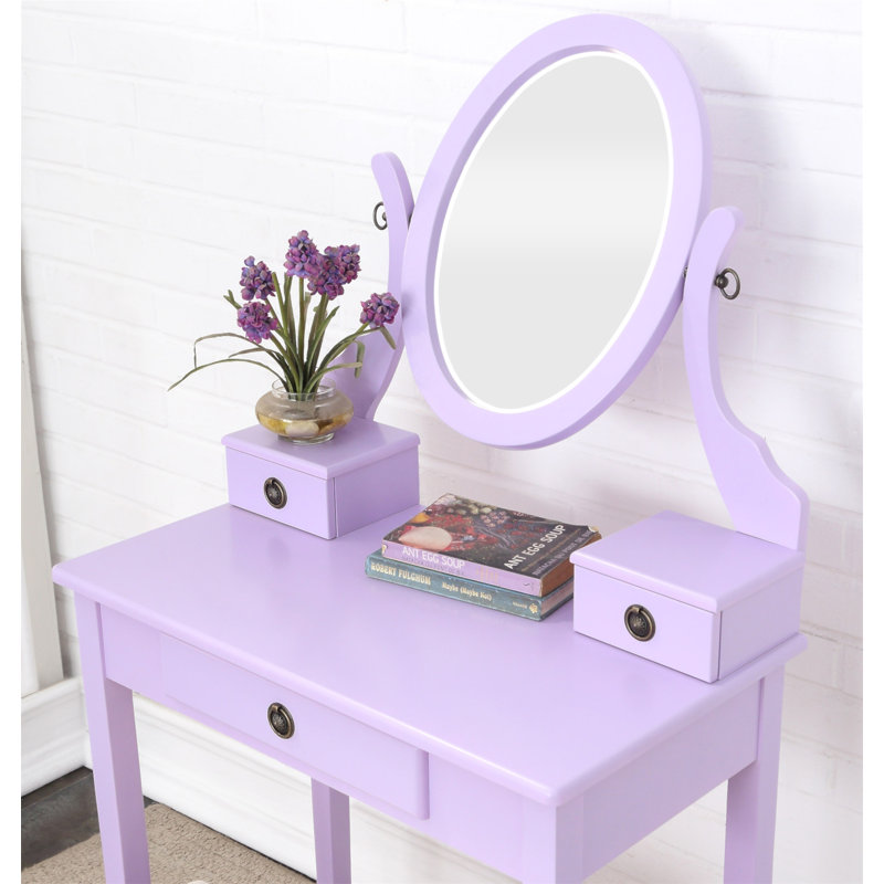 Ensemble coiffeuse et tabouret de maquillage Moniys, Mauve