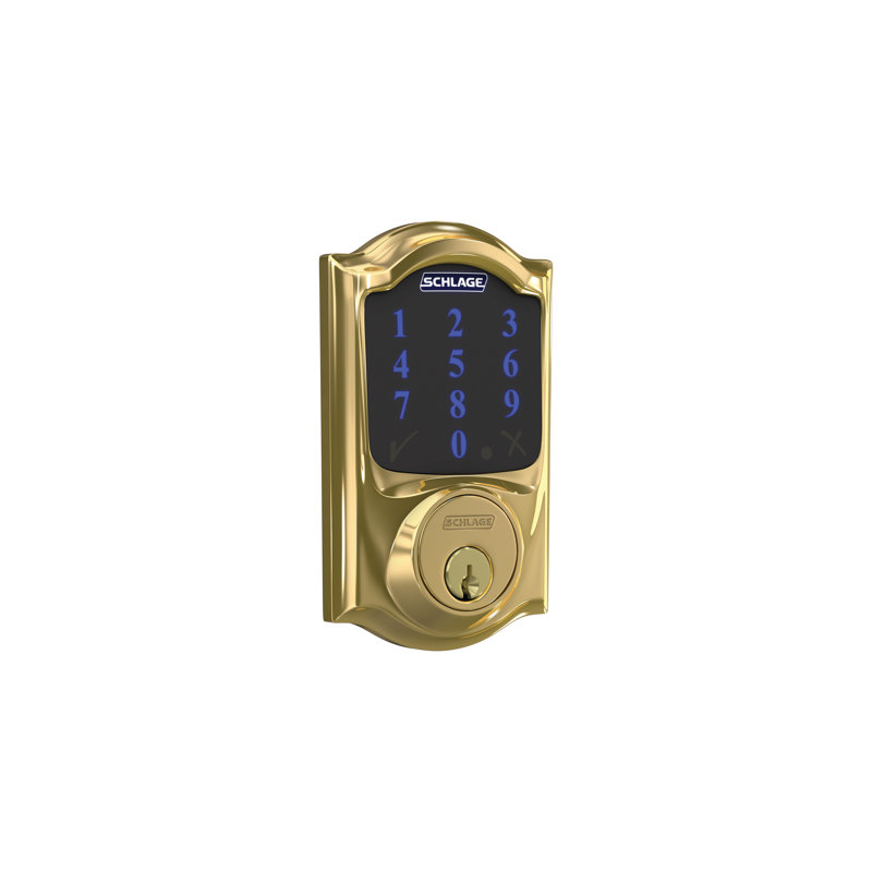 Schlage Connect Z-Wave Plus Smart Deadbolt with Camelot Trim, Yes, Bright Brass
