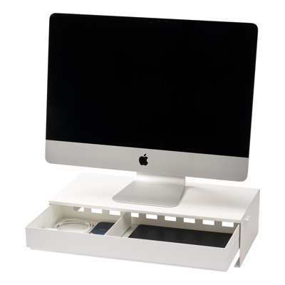 Yamazaki Home Tower Monitor Stand With Drawer – Monitor Riser With Storage, Desk Monitor Stand With Cable Management, Gaming Organizer, Steel - Steel