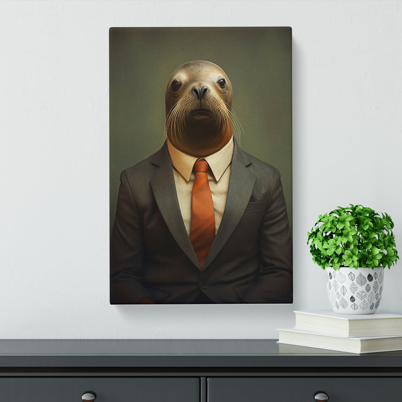 Sea Lion in a Suit Painting - Wrapped Canvas, 76cm H x 50cm W x 3cm D