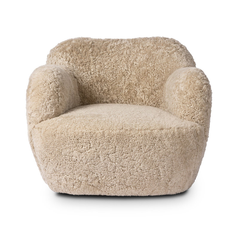 Julius Swivel Chair, Beige Shearling Genuine Fur