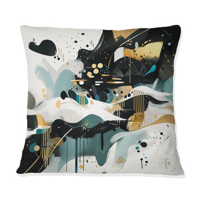 Teal Gold Cubist Kaleidoscope III - Cubism Printed Throw Pillow