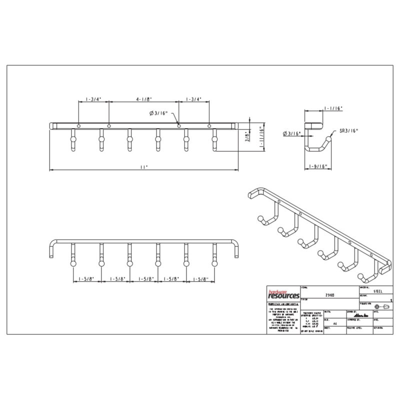 Polished Chrome 11" Screw Mounted Belt Rack