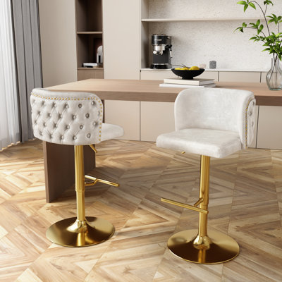 Modern Swivel Adjusatble Nailhead Height Bar Stools Set of 2